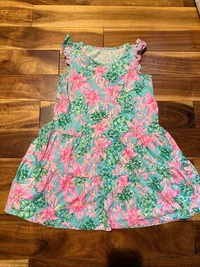 Lilly Pulitzer Pink Floral Tiered Aqua Sundress